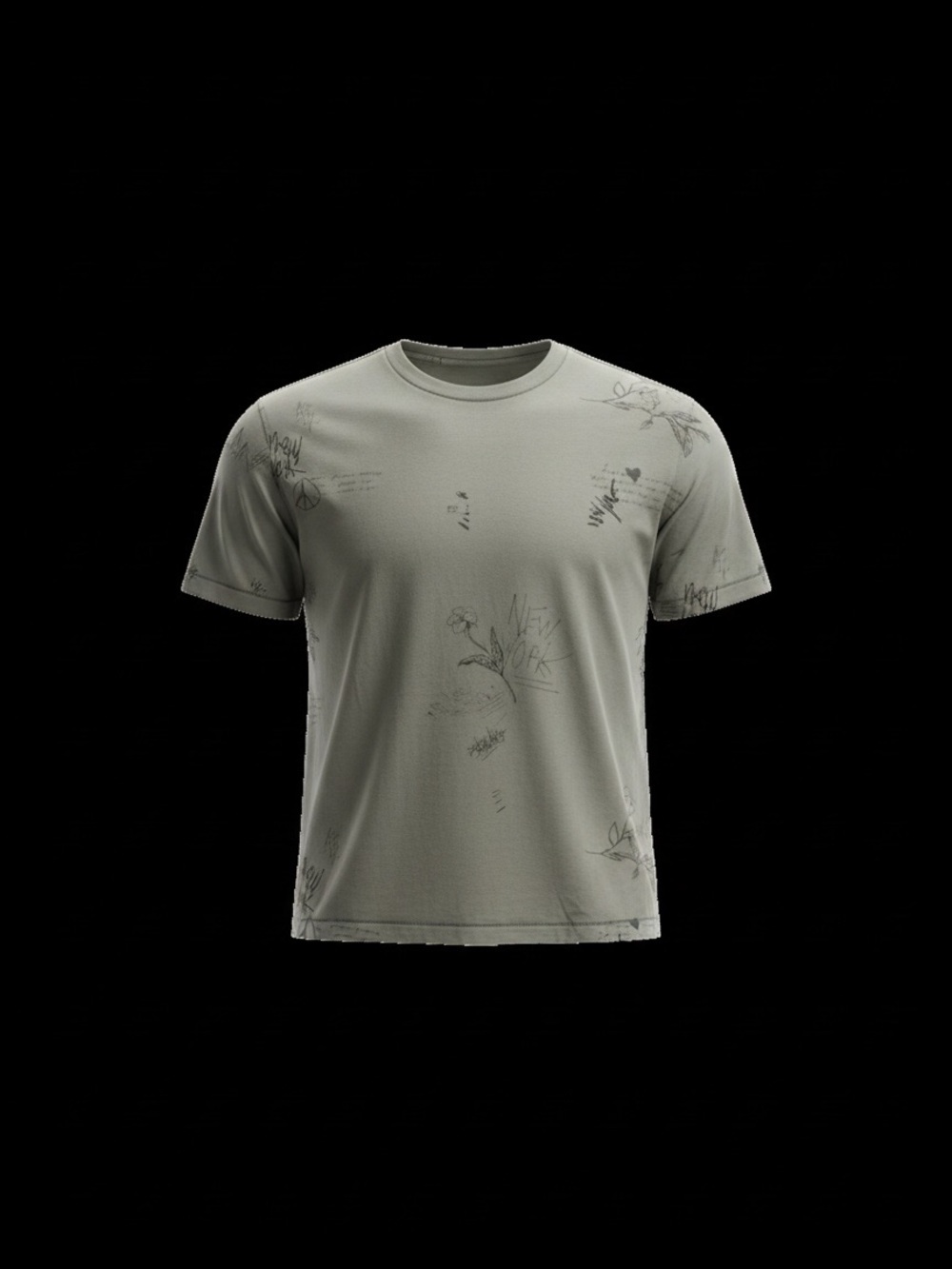 Abercrombie & Fitch Sage Green Short-Sleeve Sketch Graphic Tee